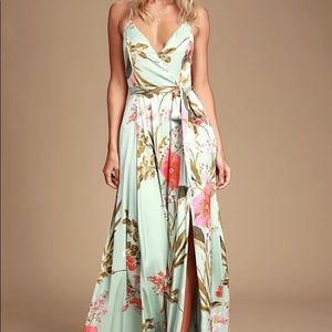 Lulu’s Sage Satin Maxi